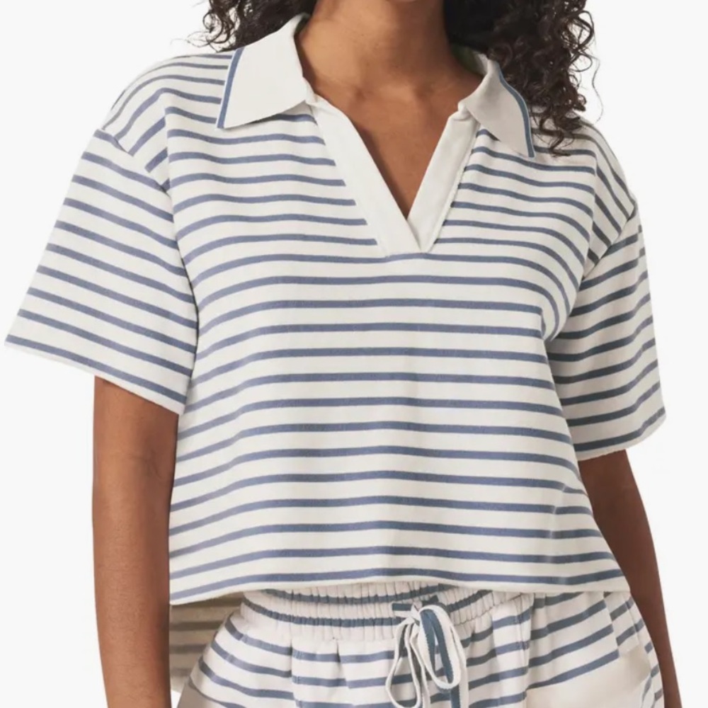 NWT Splendid  Cassie Stripe Terry Johnny Collar Polo Size L